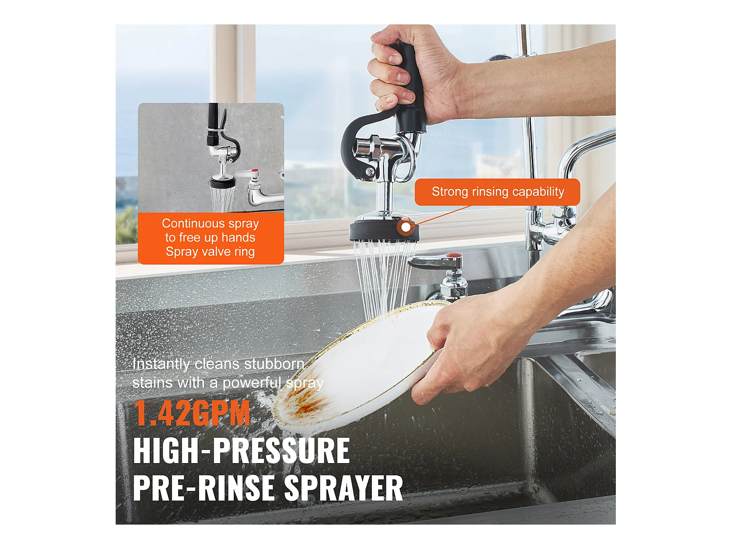 Rubinetto da Cucina, SucceBuy Rubinetto da Cucina a Parete Commerciale con Spruzzatore pre-Risciacquo, Altezza 120 cm