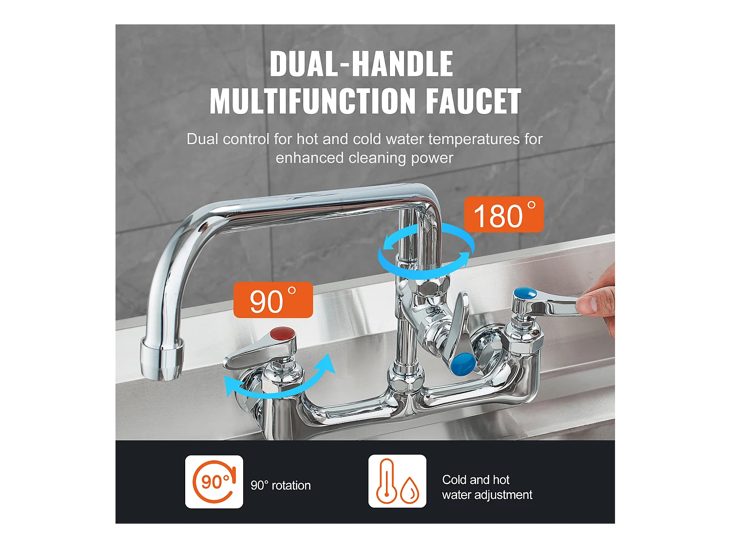 Rubinetto da Cucina, SucceBuy Rubinetto da Cucina a Parete Commerciale con Spruzzatore pre-Risciacquo, Altezza 120 cm