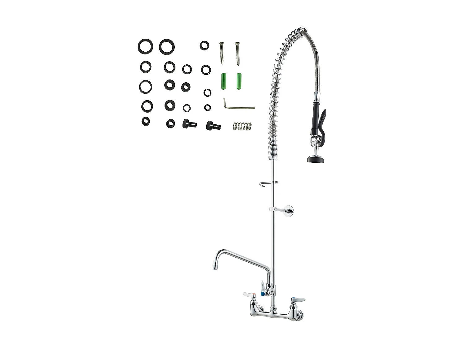 Bateria Kuchenna, SucceBuy Komercyjna Bateria Ścienna do Zlewu Kuchennego ze Spryskiwaczem do Wstępnego Płukania, Wysokość 120 cm