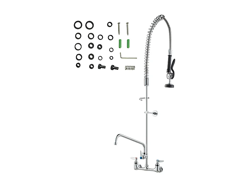 Bateria Kuchenna, SucceBuy Komercyjna Bateria Ścienna do Zlewu Kuchennego ze Spryskiwaczem do Wstępnego Płukania, Wysokość 120 cm