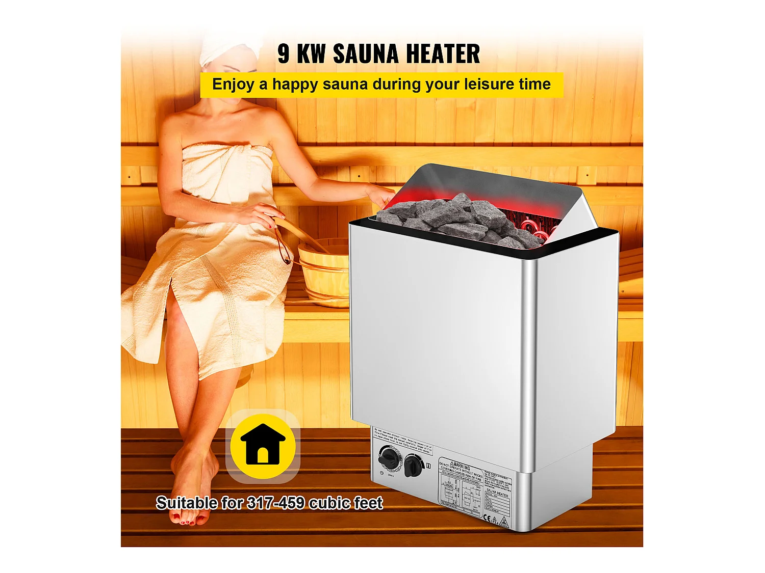 Poêle de Sauna SucceBuy Chauffe - Sauna Électrique 9KW, Contrôle Interne Humide et Sec pour Pièce de 9 à 13 m³