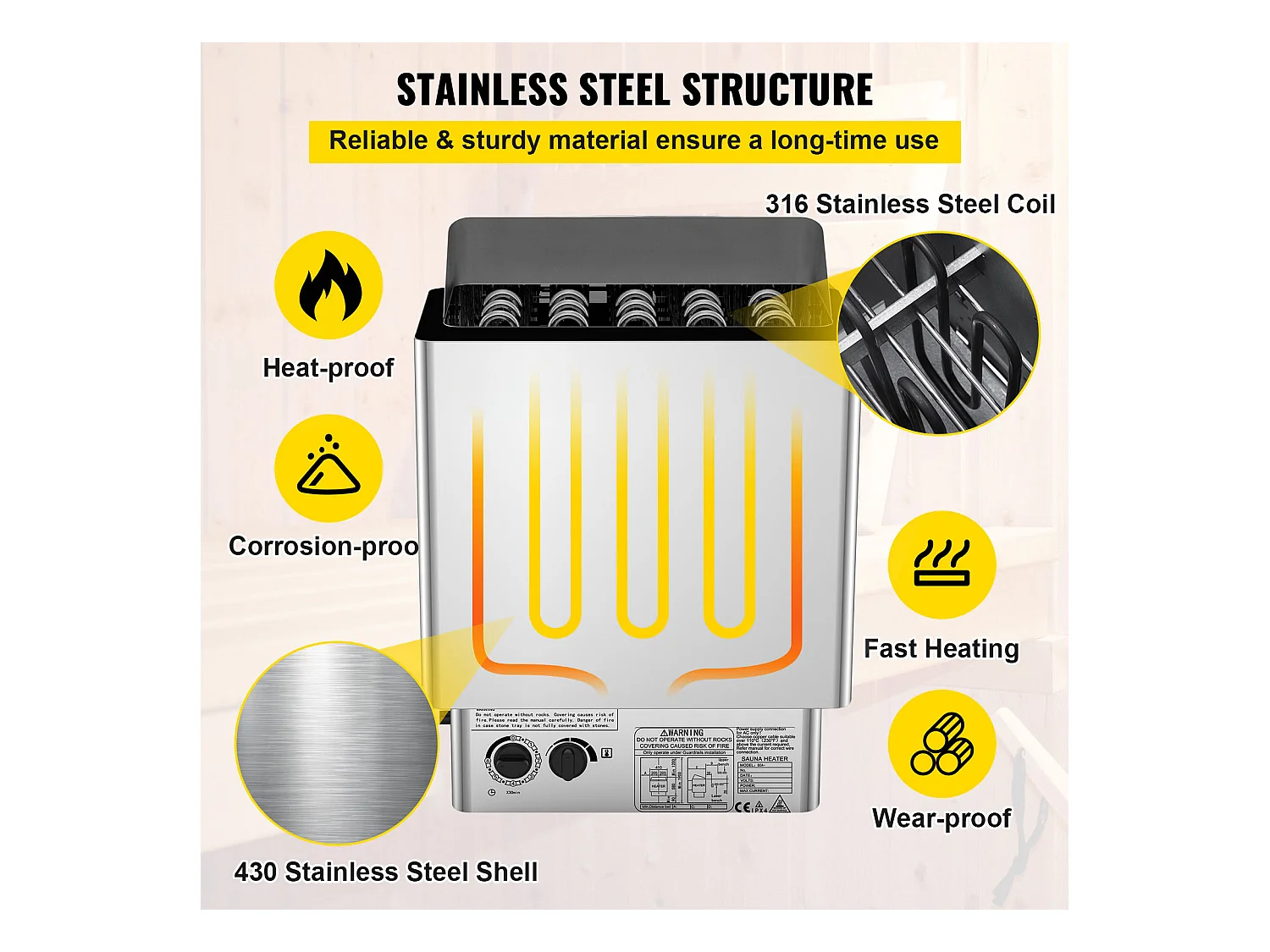 Poêle de Sauna SucceBuy Chauffe - Sauna Électrique 9KW, Contrôle Interne Humide et Sec pour Pièce de 9 à 13 m³