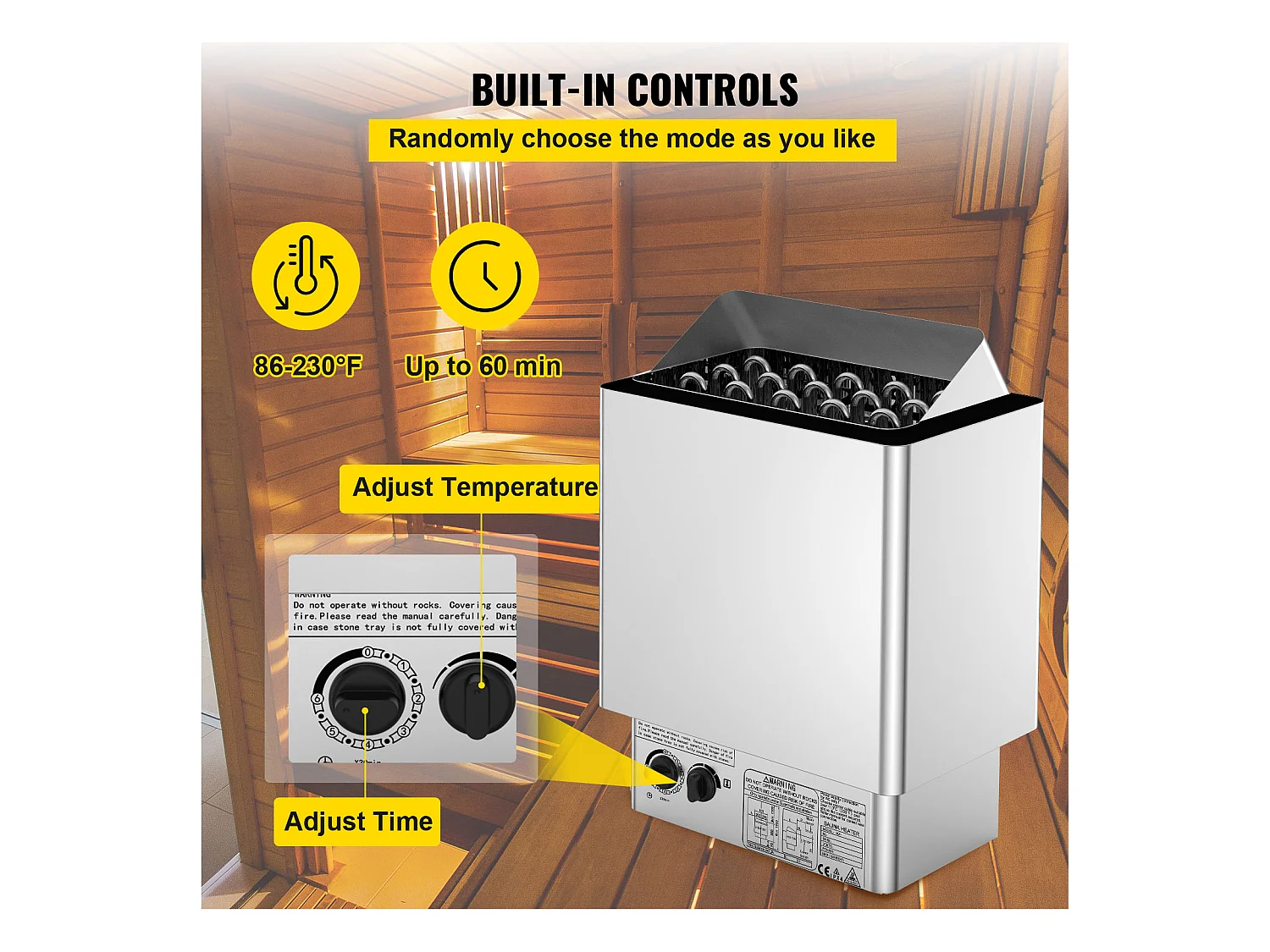 Poêle de Sauna SucceBuy Chauffe - Sauna Électrique 9KW, Contrôle Interne Humide et Sec pour Pièce de 9 à 13 m³