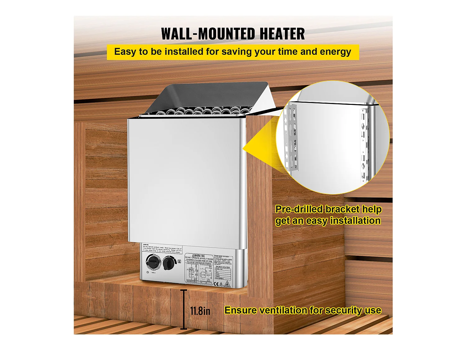 Poêle de Sauna SucceBuy Chauffe - Sauna Électrique 9KW, Contrôle Interne Humide et Sec pour Pièce de 9 à 13 m³