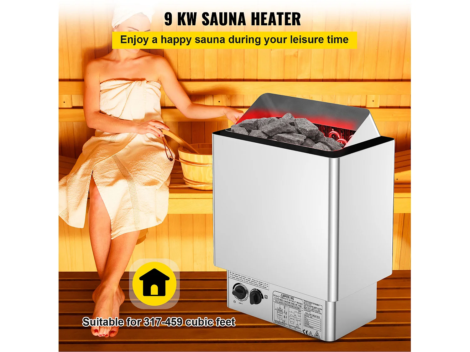 Poêle de Sauna SucceBuy Chauffe - Sauna Électrique 9KW, Contrôle Interne Humide et Sec pour Pièce de 9 à 13 m³