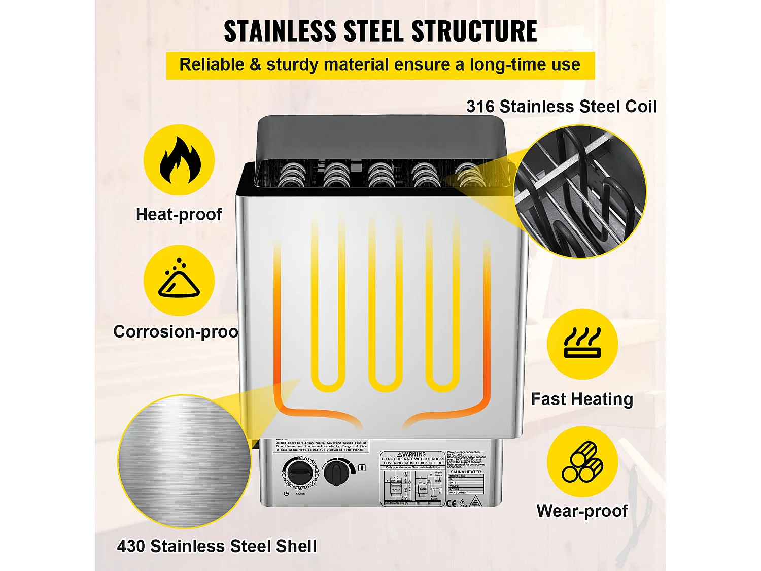 Poêle de Sauna SucceBuy Chauffe - Sauna Électrique 9KW, Contrôle Interne Humide et Sec pour Pièce de 9 à 13 m³
