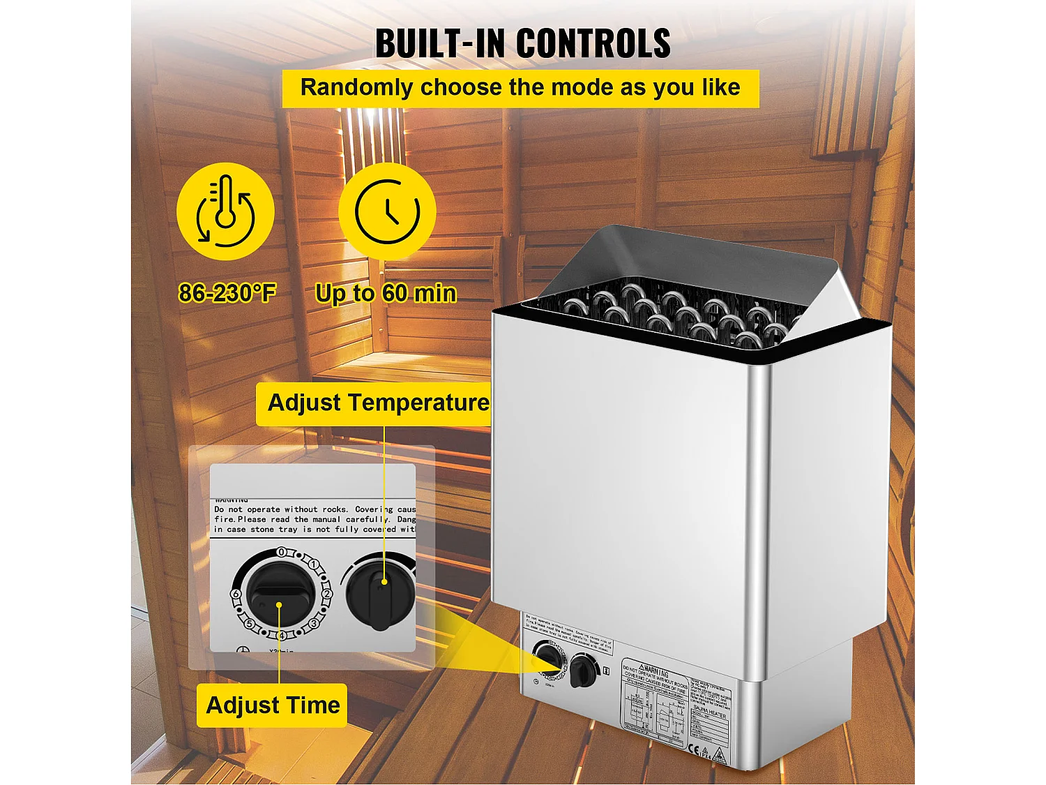 Poêle de Sauna SucceBuy Chauffe - Sauna Électrique 9KW, Contrôle Interne Humide et Sec pour Pièce de 9 à 13 m³