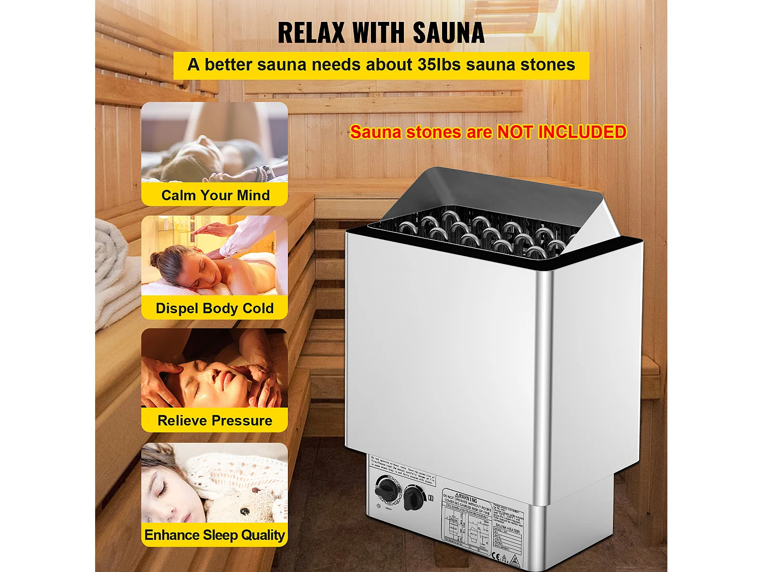 Poêle de Sauna SucceBuy Chauffe - Sauna Électrique 9KW, Contrôle Interne Humide et Sec pour Pièce de 9 à 13 m³