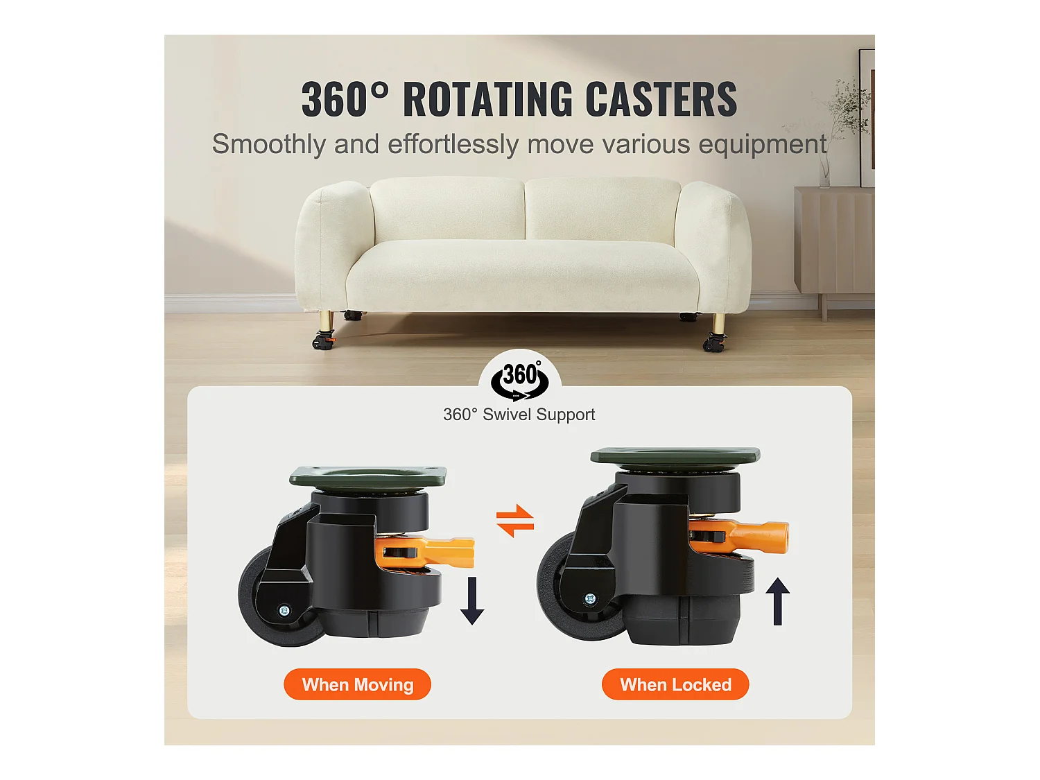 Roulettes de Chaise SucceBuy, pour Meubles, Plaque en Nylon Réglable, 498 kg, Lot de 4