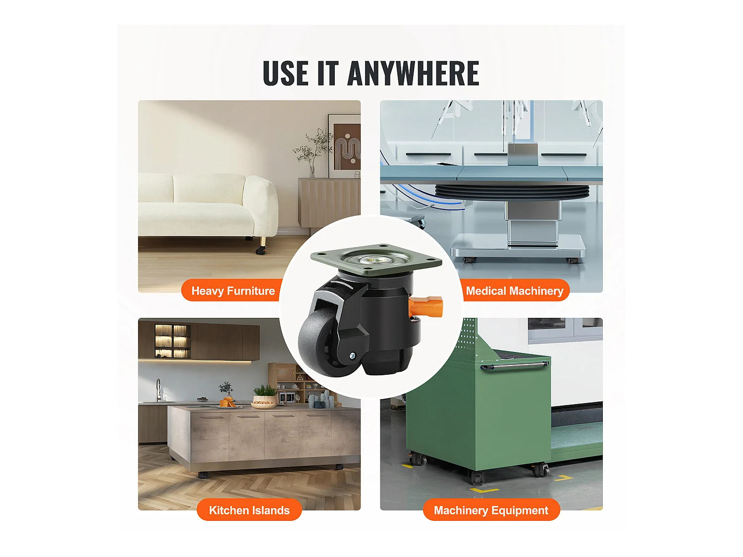 Roulettes de Chaise SucceBuy, pour Meubles, Plaque en Nylon Réglable, 498 kg, Lot de 4