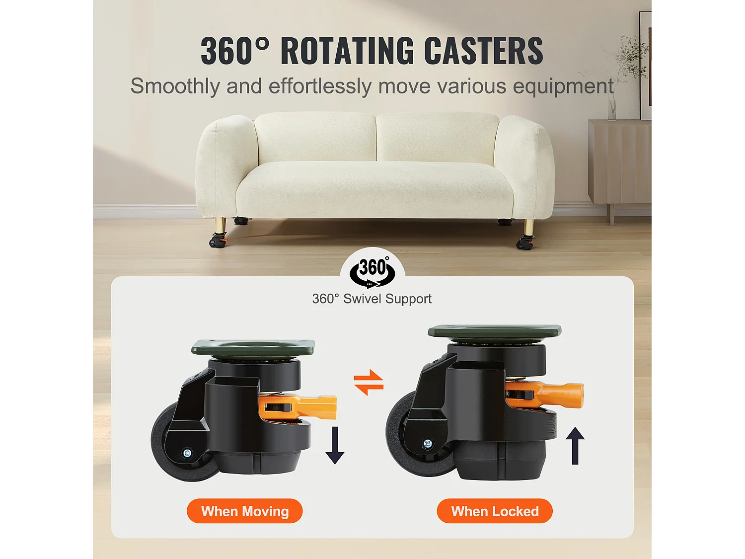 Roulettes de Chaise SucceBuy, pour Meubles, Plaque en Nylon Réglable, 498 kg, Lot de 4