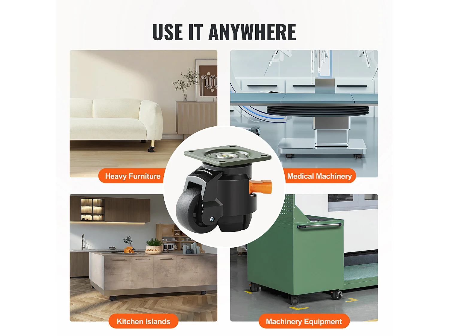 Roulettes de Chaise SucceBuy, pour Meubles, Plaque en Nylon Réglable, 498 kg, Lot de 4