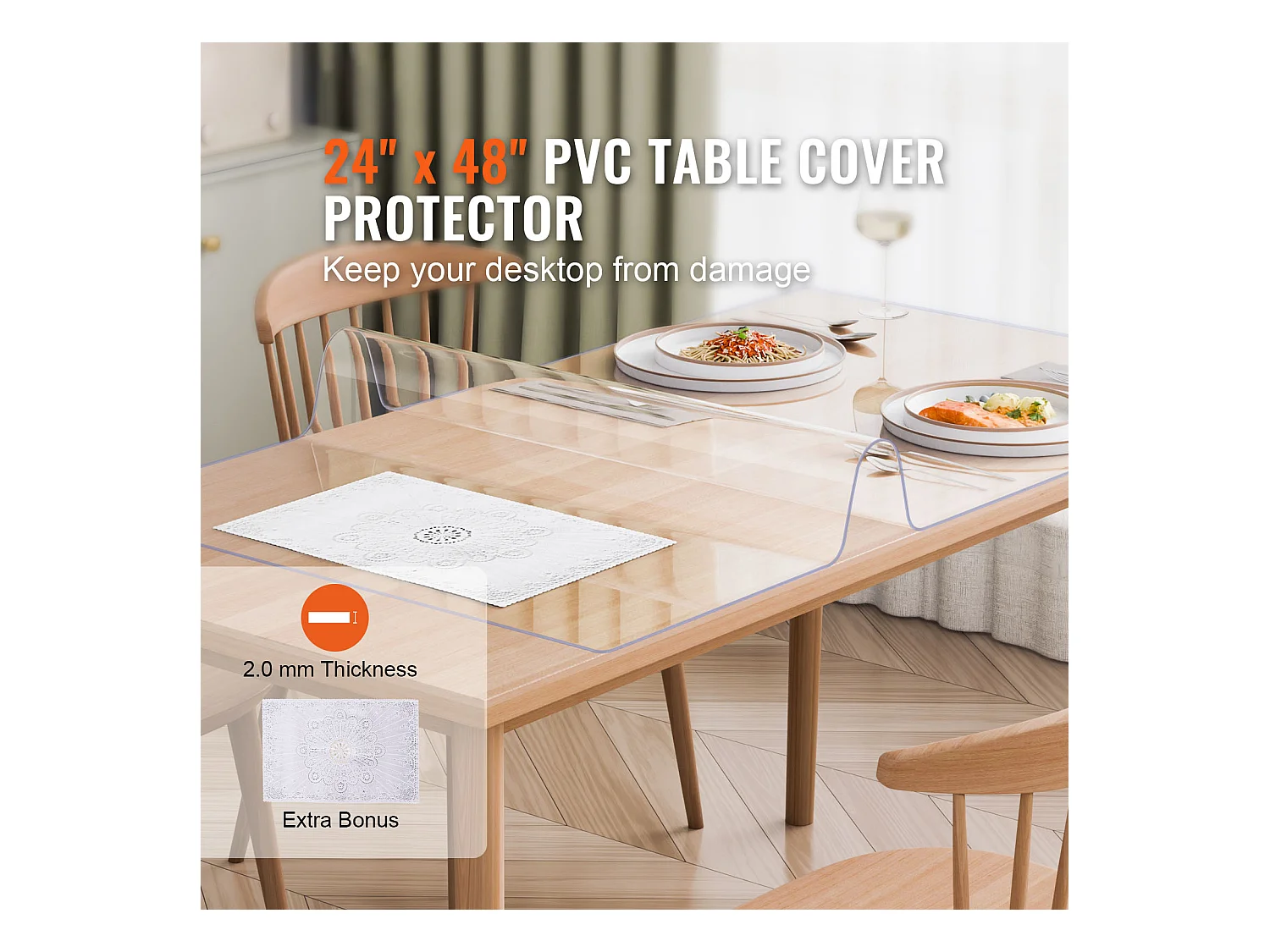 Nappe SucceBuy Protection de Table en PVC, 61 X 122 CM, Sous-Main en Plastique Transparent, 0.2CM D'Épaisseur