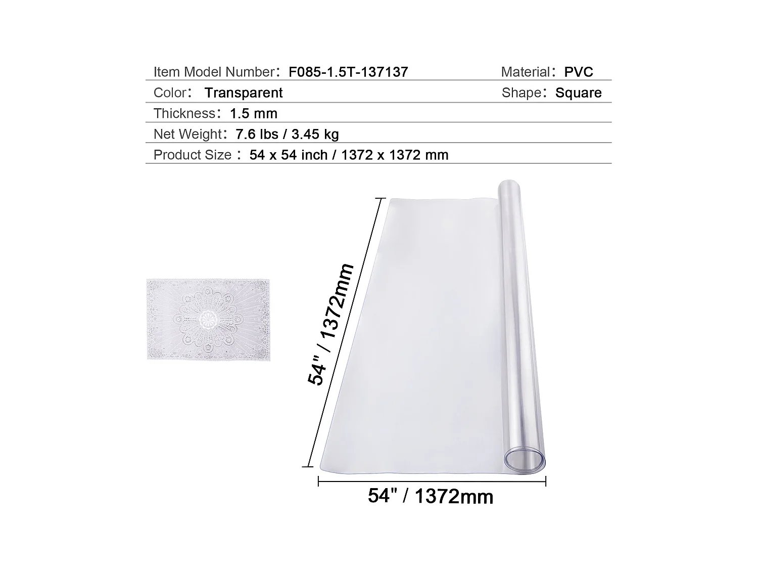 Tischdecke SucceBuy Tischschutz aus PVC 137 X 137 CM, transparenter Plastik-Schreibtischschutz 0.15CM Dicke