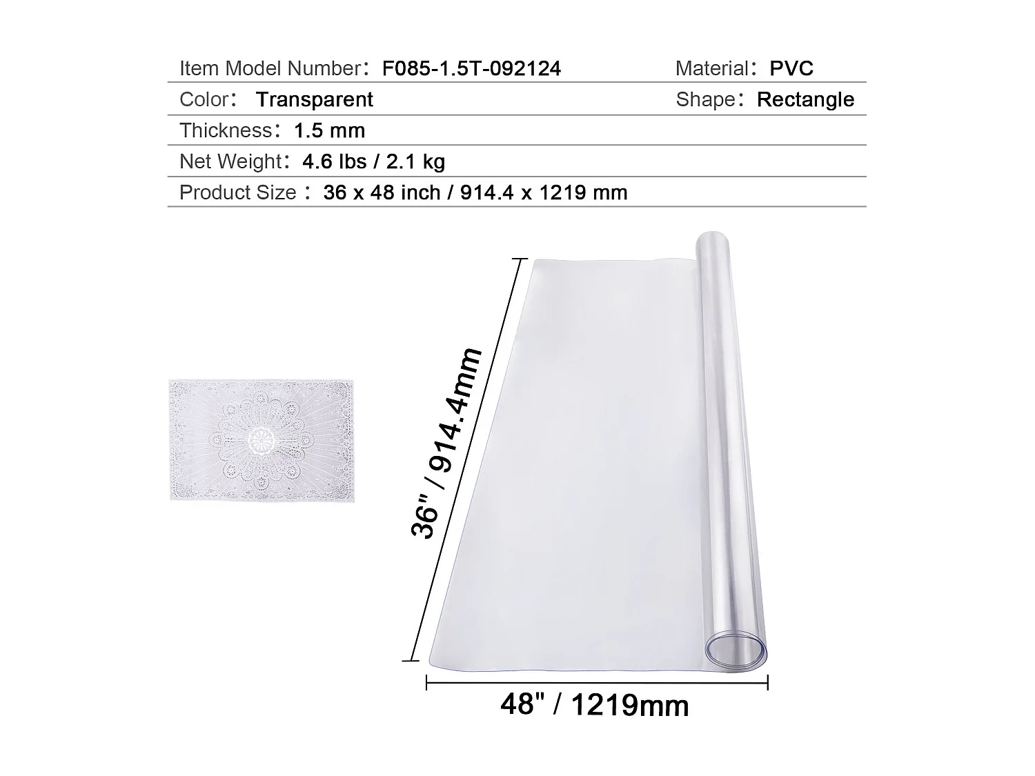 Nappe SucceBuy Protection de Table en PVC, 91 X 122 CM, Tapis de Bureau en Plastique Transparent, 0.15CM D'Épaisseur