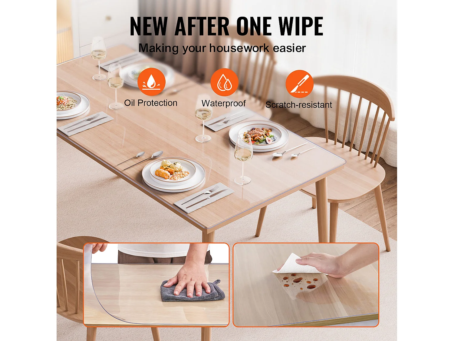 Nappe SucceBuy Protection de Table en PVC, 91 X 122 CM, Tapis de Bureau en Plastique Transparent, 0.15CM D'Épaisseur