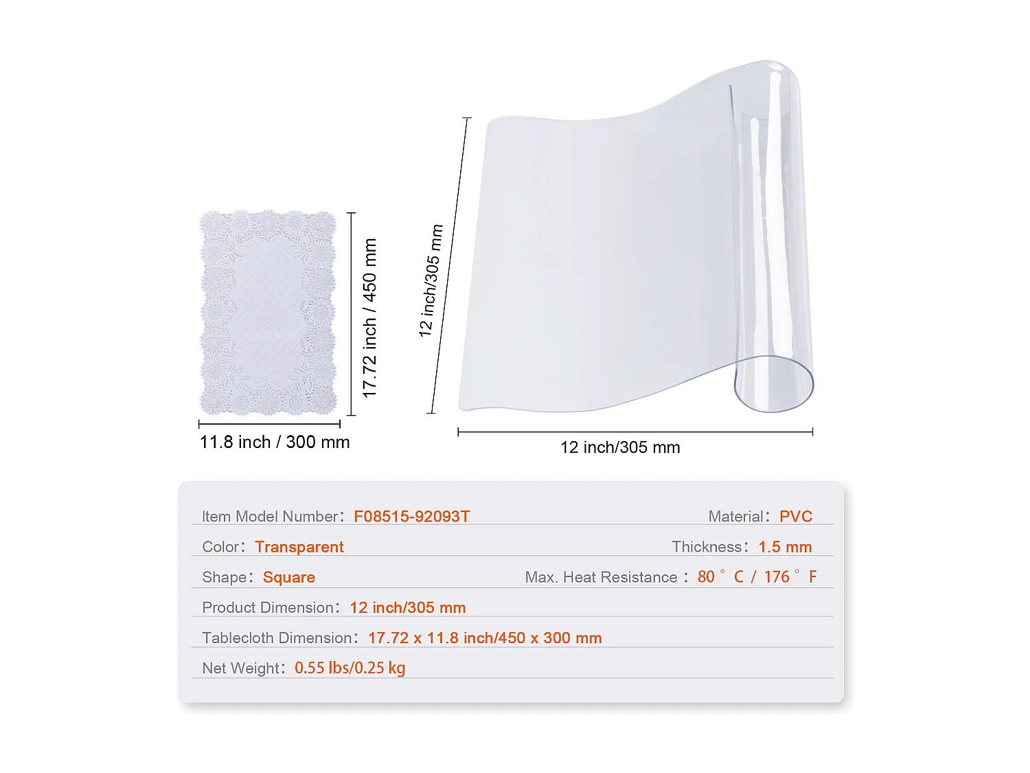 Mantel SucceBuy Protetor de Mesa em PVC 30 X 30 CM, Protetor de Escritório em Plástico Transparente 0.15CM de Espessura