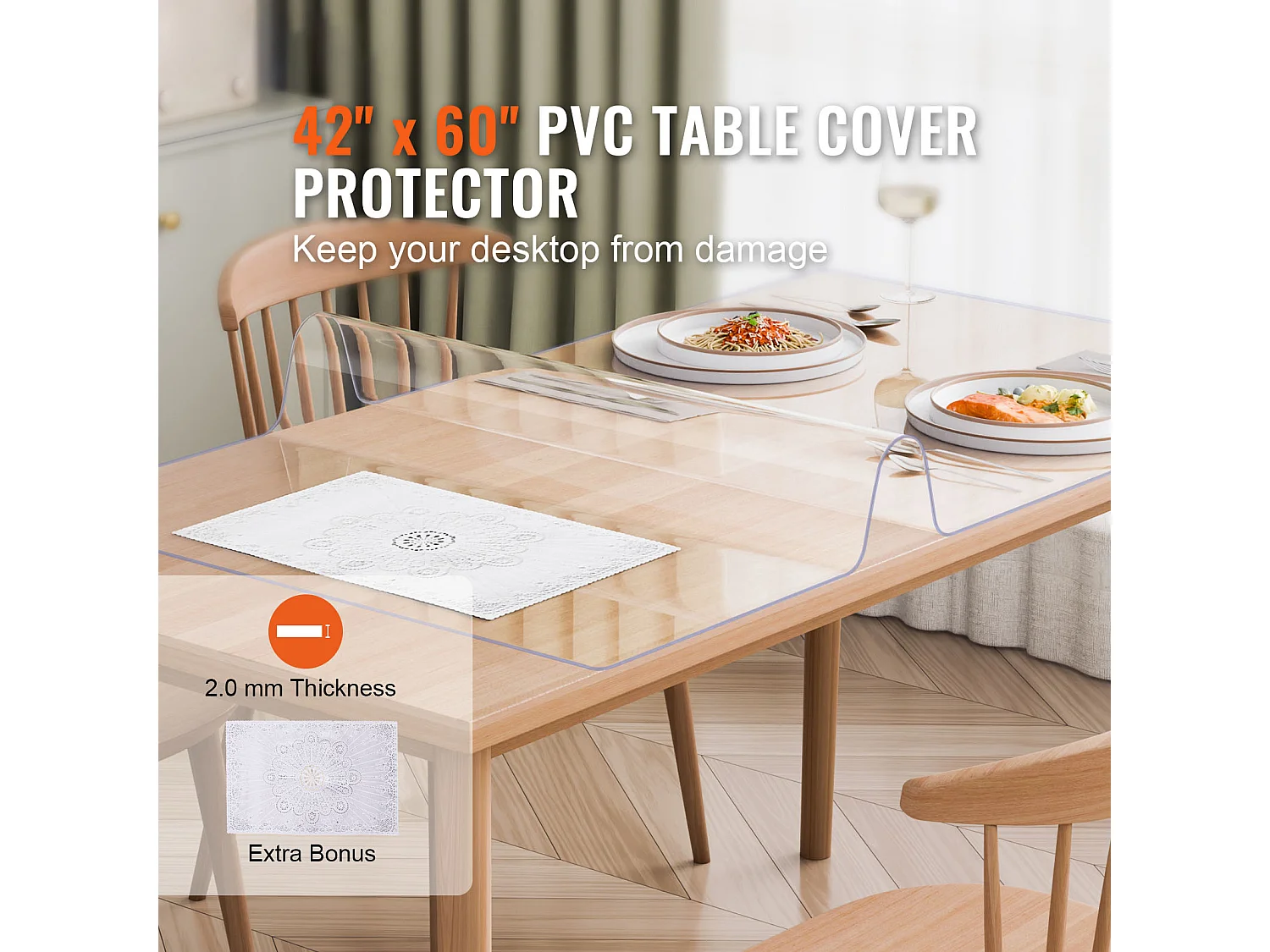Nappe SucceBuy Protecteur de Table en PVC 107X152 CM, Protecteur de Bureau en Plastique Transparent 0.2CM D'Épaisseur