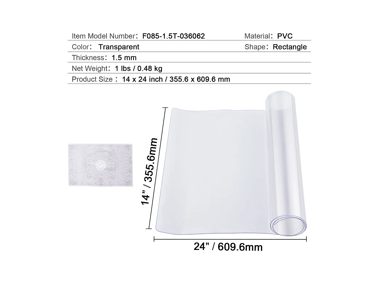 Mantel SucceBuy Proteção de Mesa em PVC 35.6 X 61 CM, Tapete de Escritório em Plástico Transparente, 0.15CM de Espessura