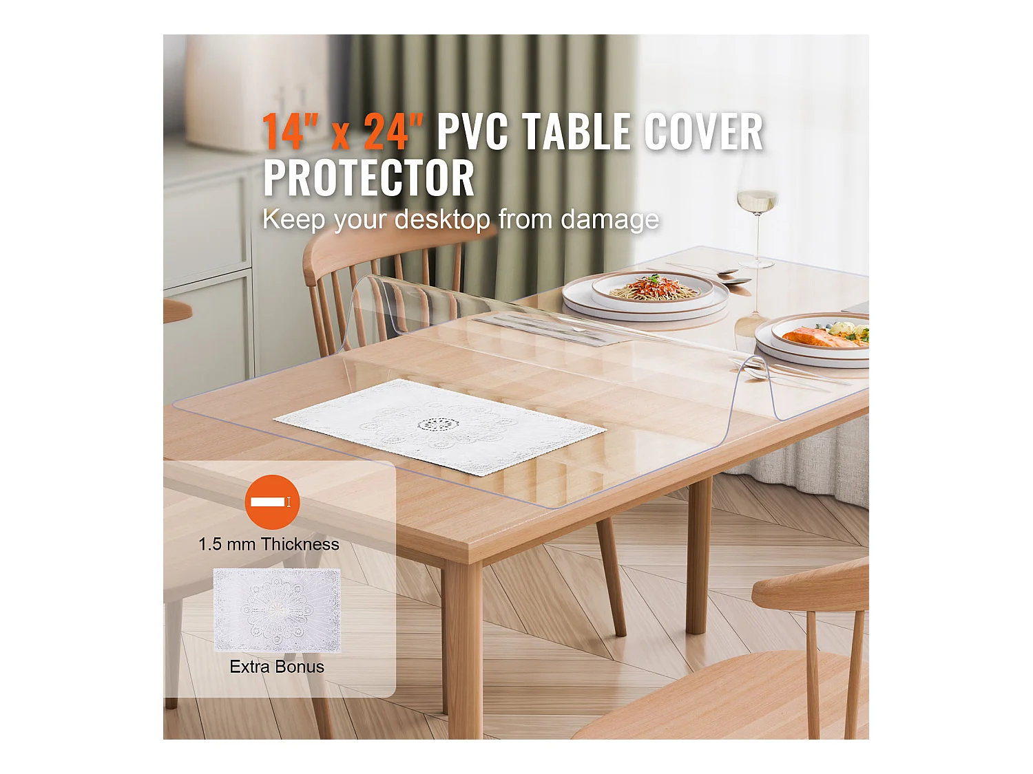 Mantel SucceBuy Proteção de Mesa em PVC 35.6 X 61 CM, Tapete de Escritório em Plástico Transparente, 0.15CM de Espessura