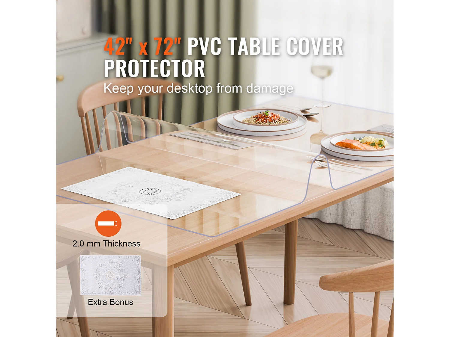 Nappe SucceBuy Protecteur de Table en PVC 107X183 CM, Protecteur de Bureau en Plastique Transparent 0.2CM D'Épaisseur