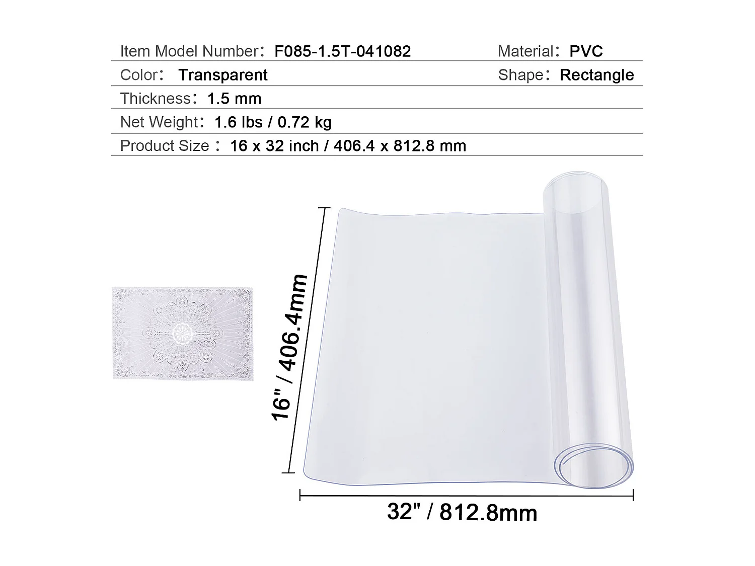 Tischdecke SucceBuy Tischschutz aus PVC, 41 X 81 CM, transparentes Plastik-Unterteller, 0.15CM Dicke