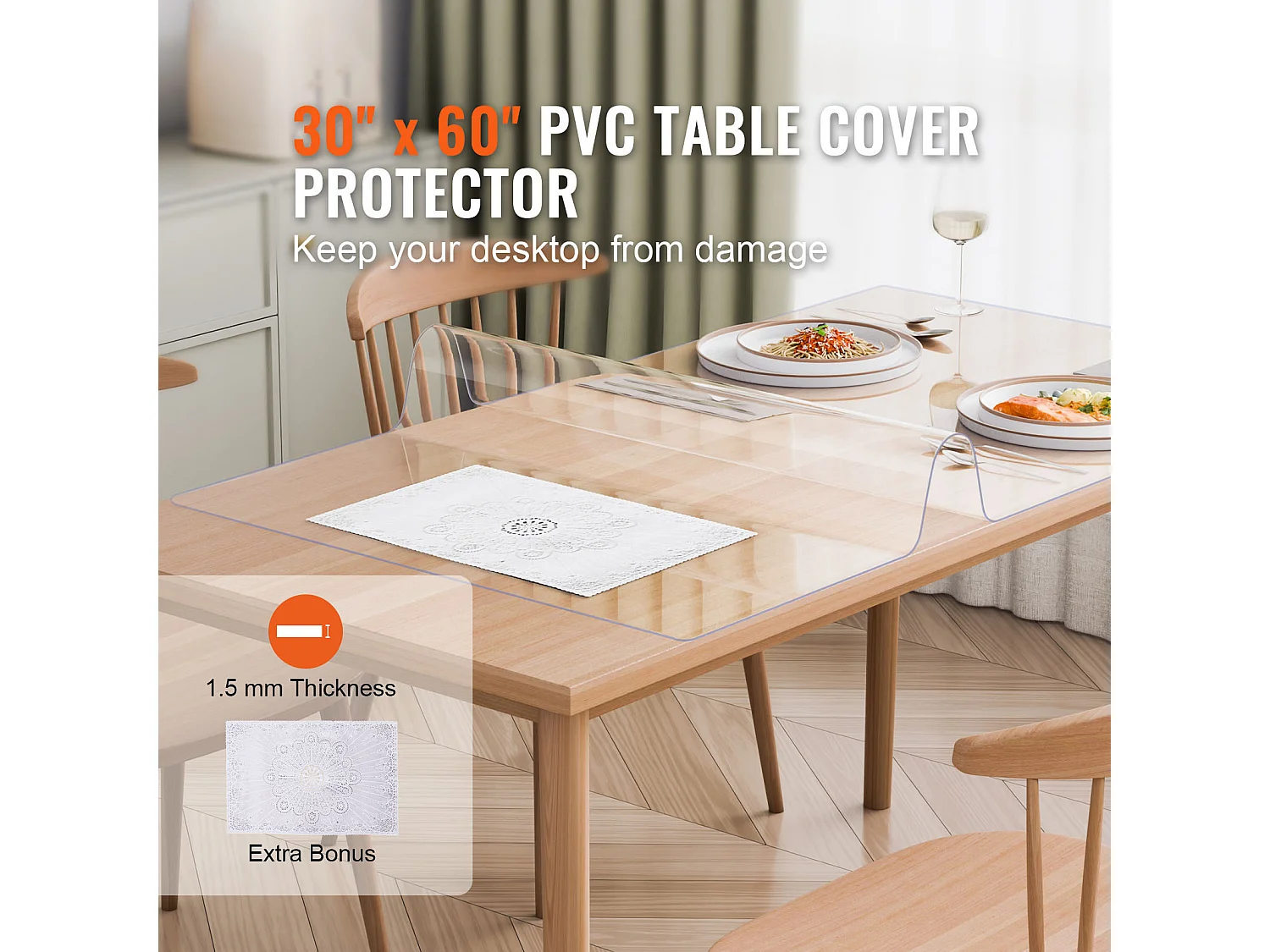 Nappe SucceBuy Protection de Table en PVC, 76 X 152 CM, Sous-Main en Plastique Transparent, 0.15CM D'Épaisseur