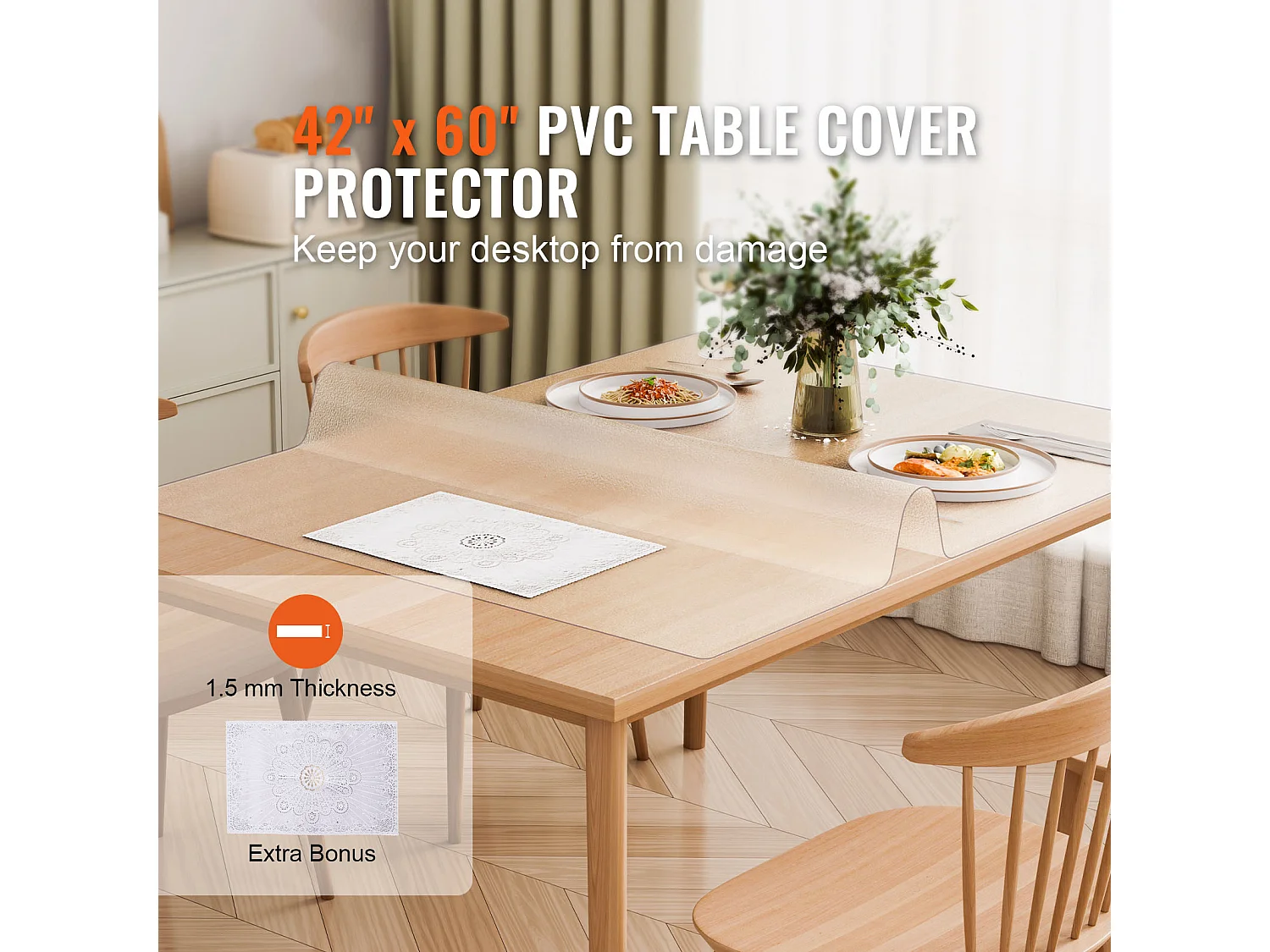 Nappe SucceBuy Protection de Table en PVC 107 X 152 CM, Protection de Bureau Givrée de 0.15CM D'Épaisseur