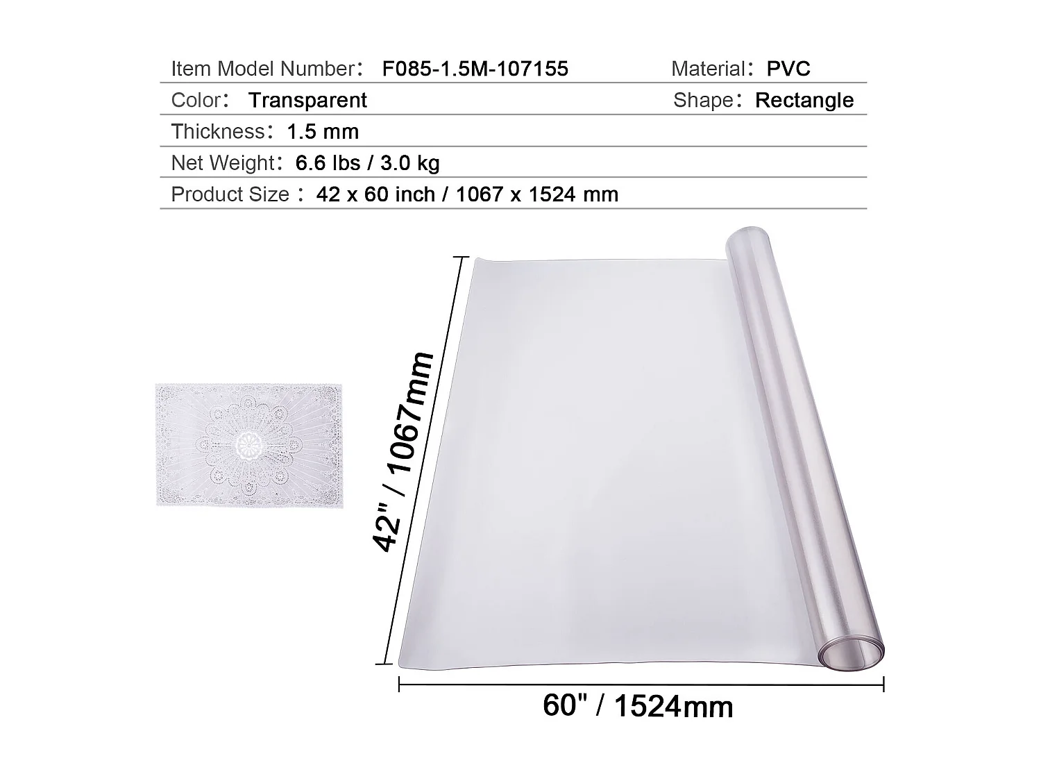 Nappe SucceBuy Protection de Table en PVC 107 X 152 CM, Protection de Bureau Givrée de 0.15CM D'Épaisseur