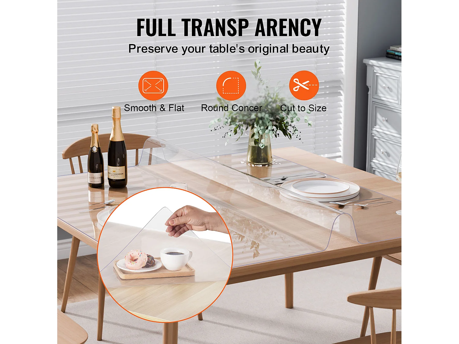 Nappe SucceBuy Protecteur de Table en PVC 137 X 137 CM, Protecteur de Bureau en Plastique Transparent 0.2CM D'Épaisseur