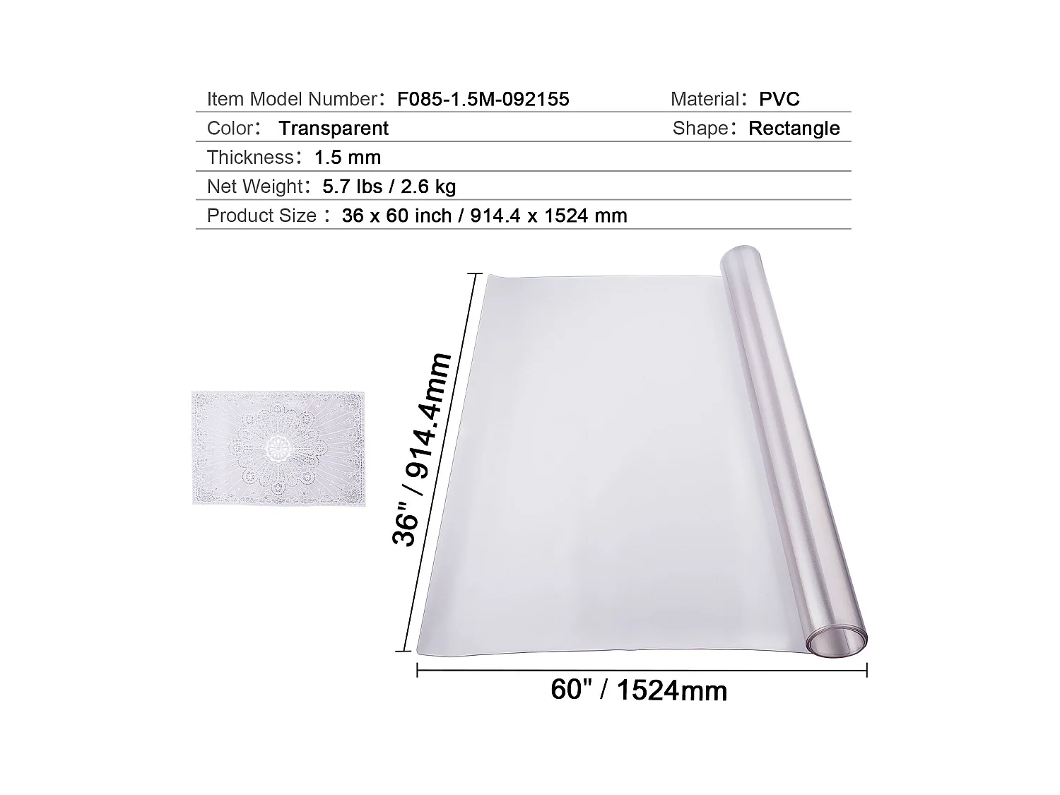 Nappe SucceBuy Protection de Table en PVC, 91 X 152 CM, Tapis de Bureau en Plastique Givré, 0.15CM D'Épaisseur