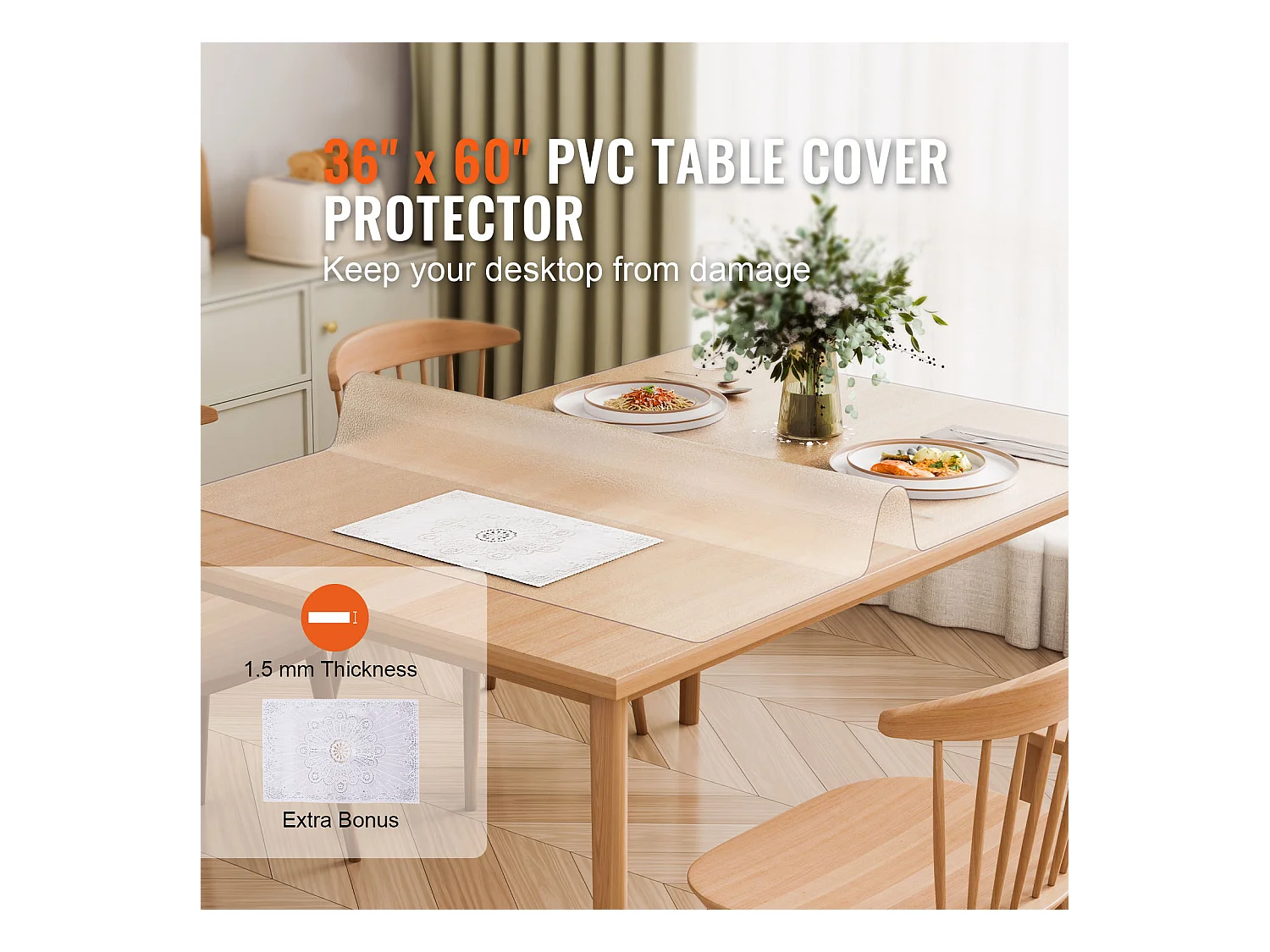 Nappe SucceBuy Protection de Table en PVC, 91 X 152 CM, Tapis de Bureau en Plastique Givré, 0.15CM D'Épaisseur