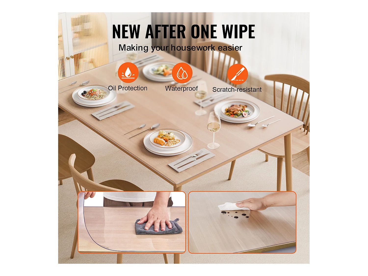 Nappe SucceBuy Protection de Table en PVC, 91 X 152 CM, Tapis de Bureau en Plastique Givré, 0.15CM D'Épaisseur