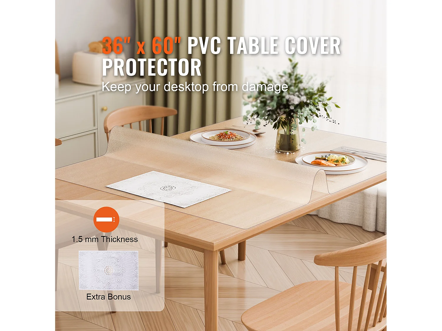 Nappe SucceBuy Protection de Table en PVC, 91 X 152 CM, Tapis de Bureau en Plastique Givré, 0.15CM D'Épaisseur