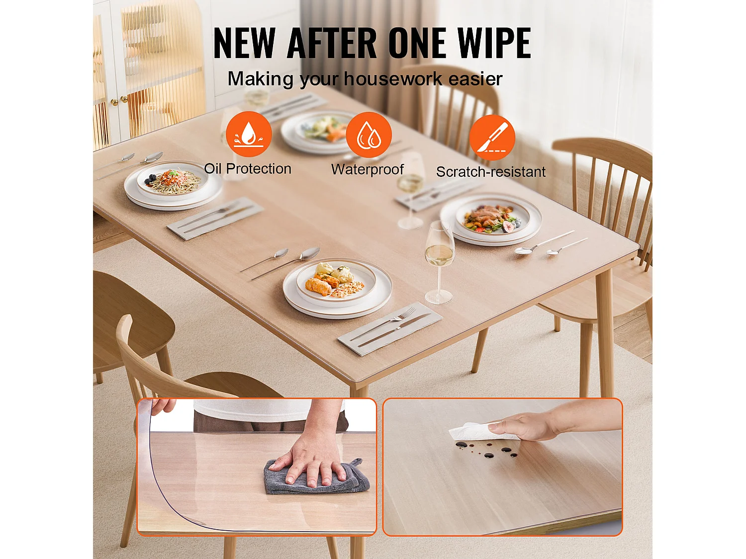 Nappe SucceBuy Protection de Table en PVC, 91 X 152 CM, Tapis de Bureau en Plastique Givré, 0.15CM D'Épaisseur