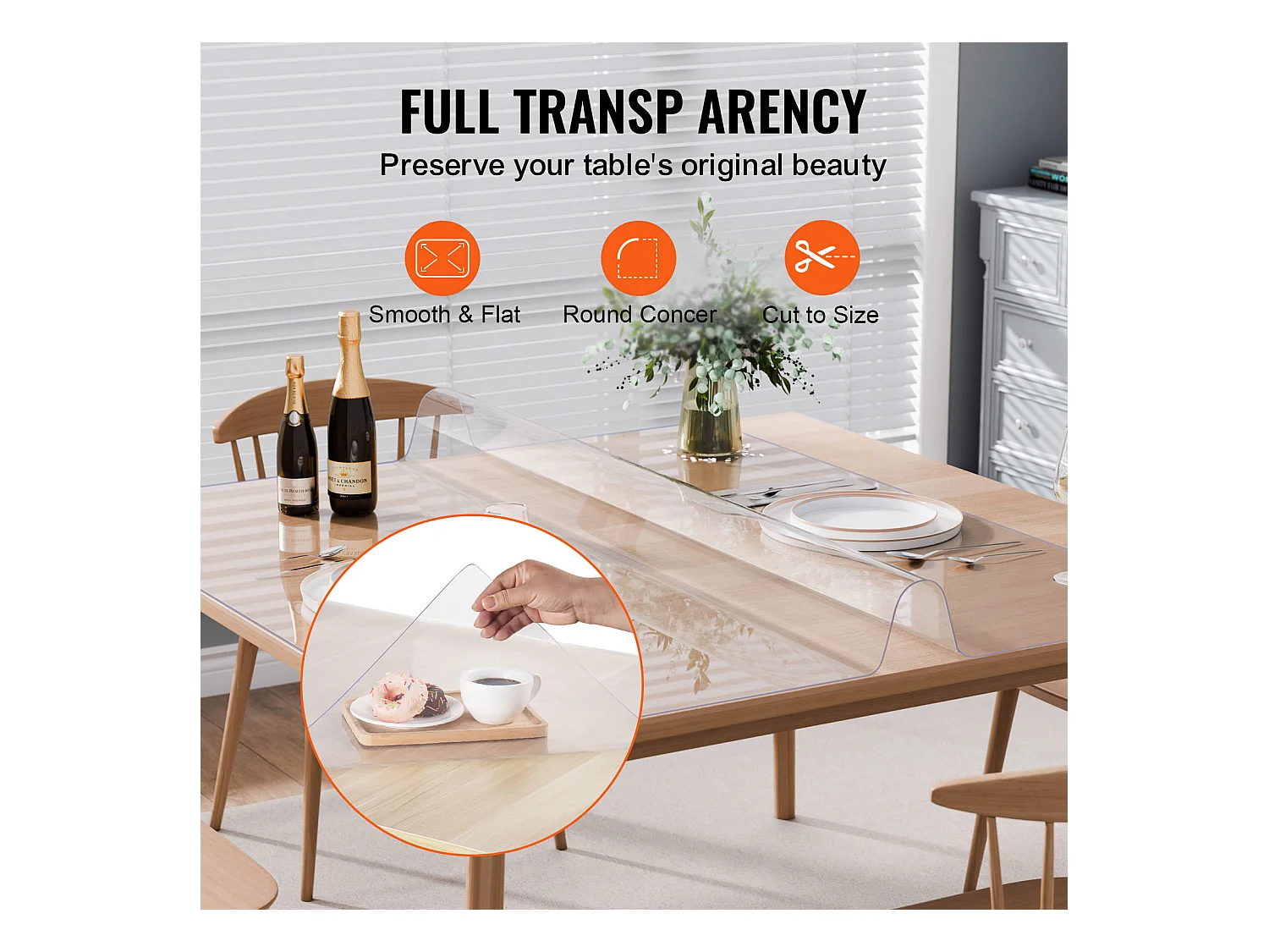 Nappe SucceBuy Protecteur de Table en PVC 122X122 CM, Protecteur de Bureau en Plastique Transparent 0.15CM D'Épaisseur