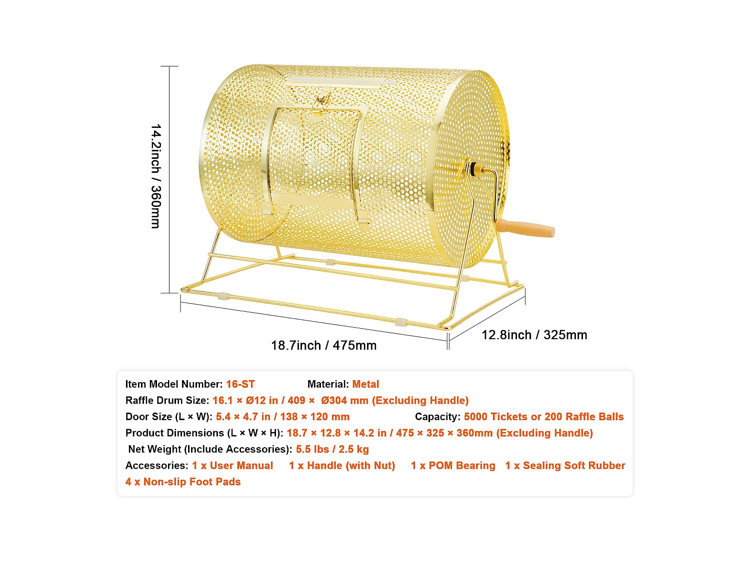 Tambour de Tombola en Laiton Plaqué SucceBuy, Peut Contenir 5 000 Billets/200 Boules de Bingo