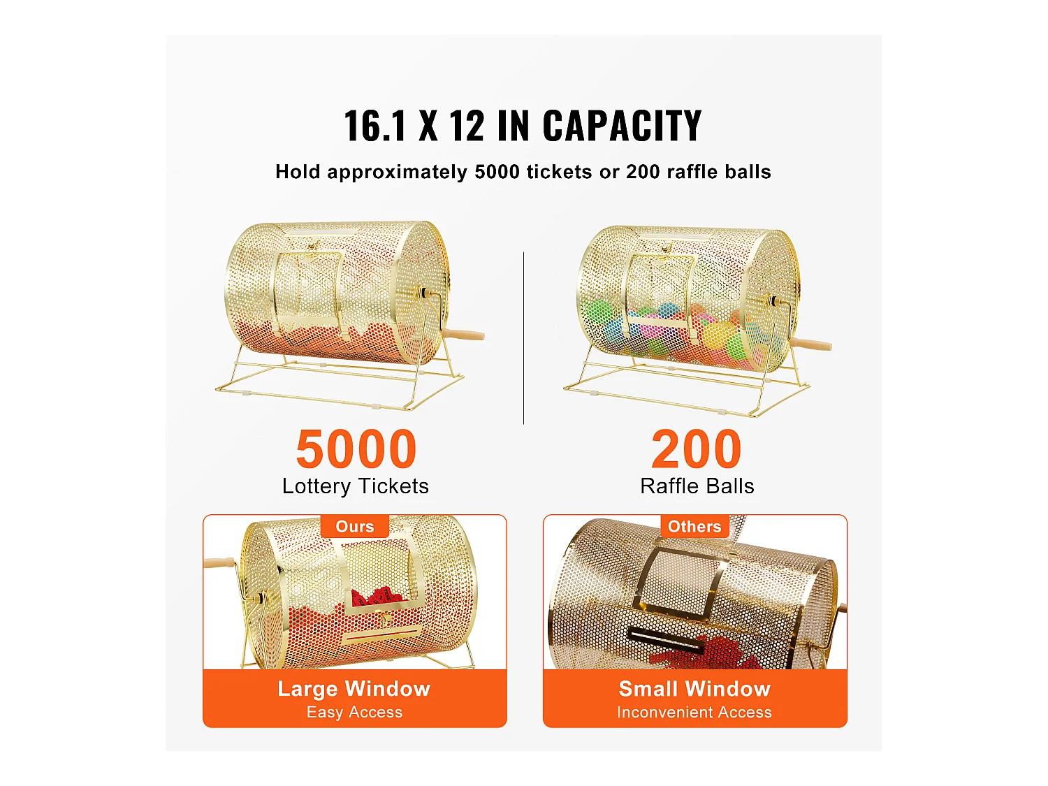 Tambour de Tombola en Laiton Plaqué SucceBuy, Peut Contenir 5 000 Billets/200 Boules de Bingo