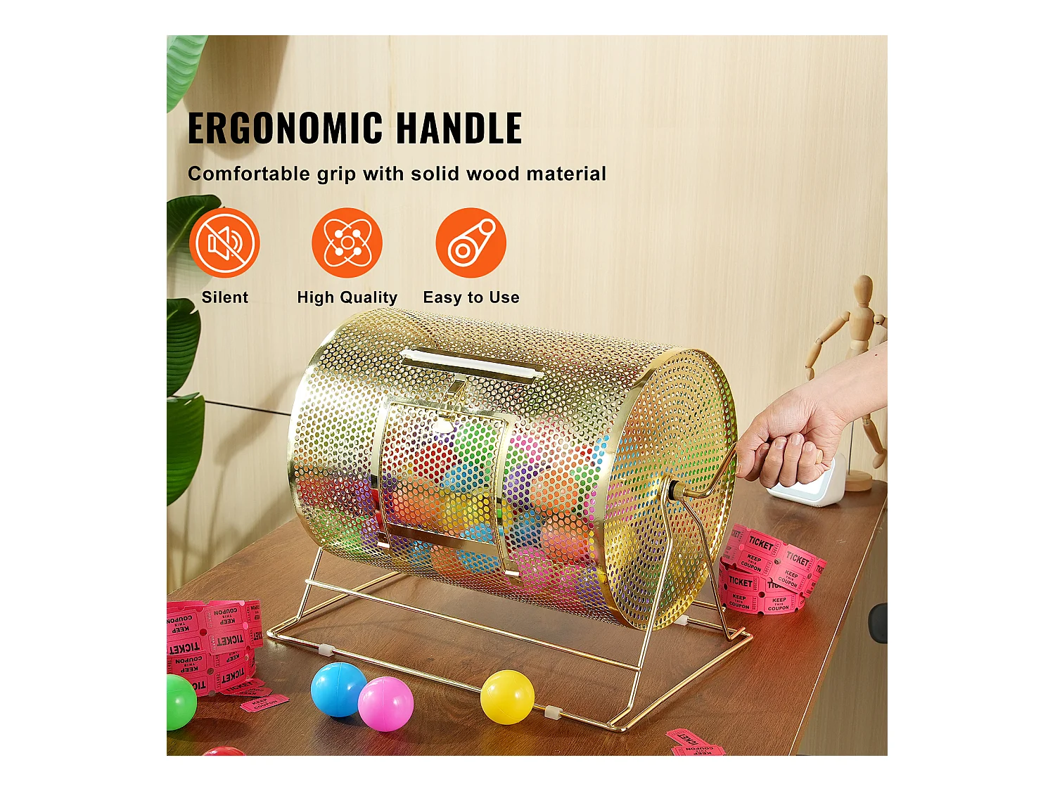 Tambour de Tombola en Laiton Plaqué SucceBuy, Peut Contenir 5 000 Billets/200 Boules de Bingo