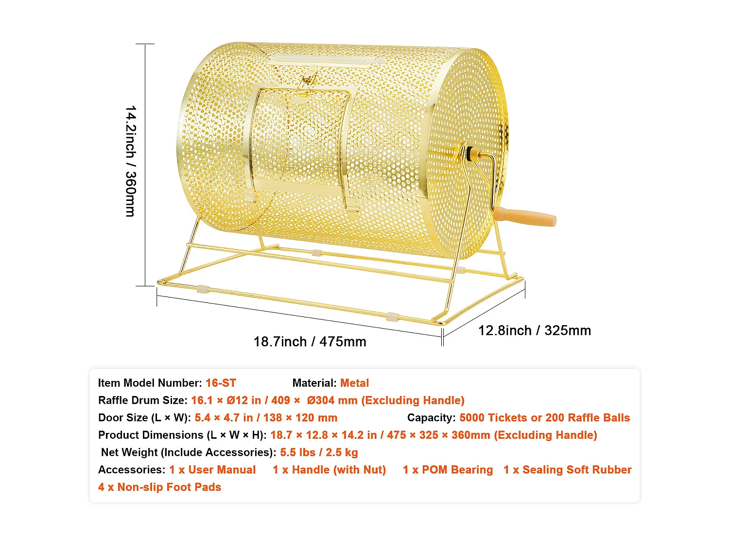 Tambour de Tombola en Laiton Plaqué SucceBuy, Peut Contenir 5 000 Billets/200 Boules de Bingo