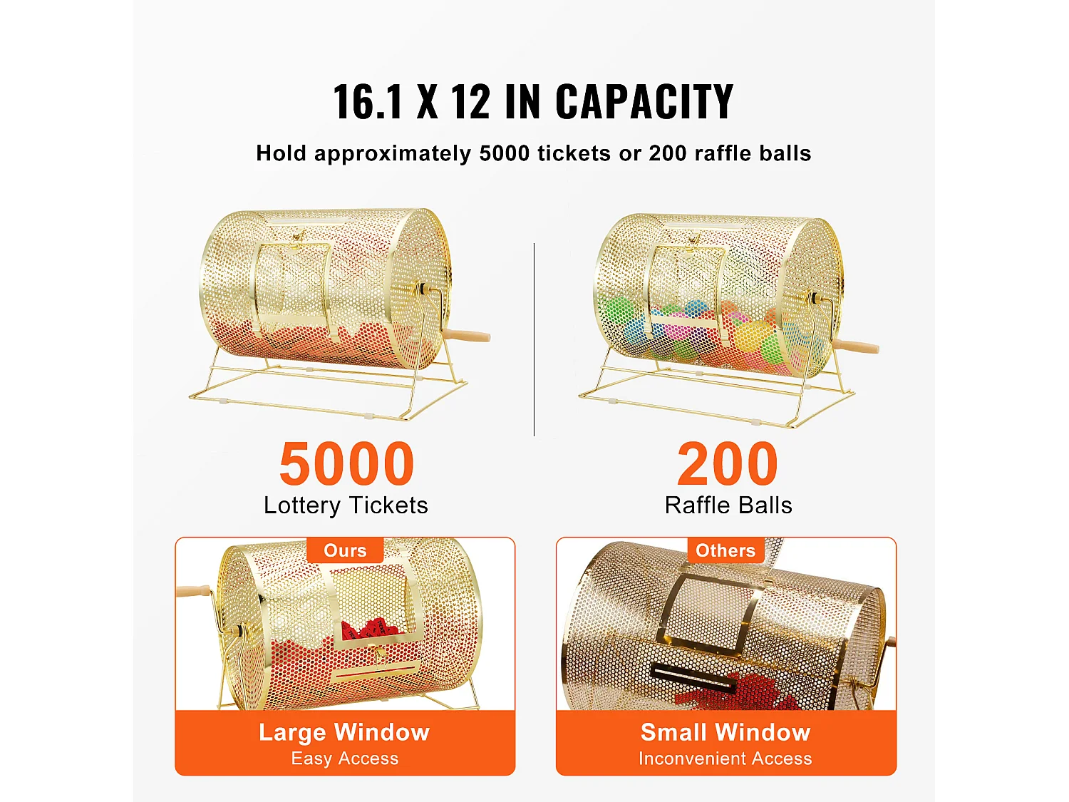 Tambour de Tombola en Laiton Plaqué SucceBuy, Peut Contenir 5 000 Billets/200 Boules de Bingo