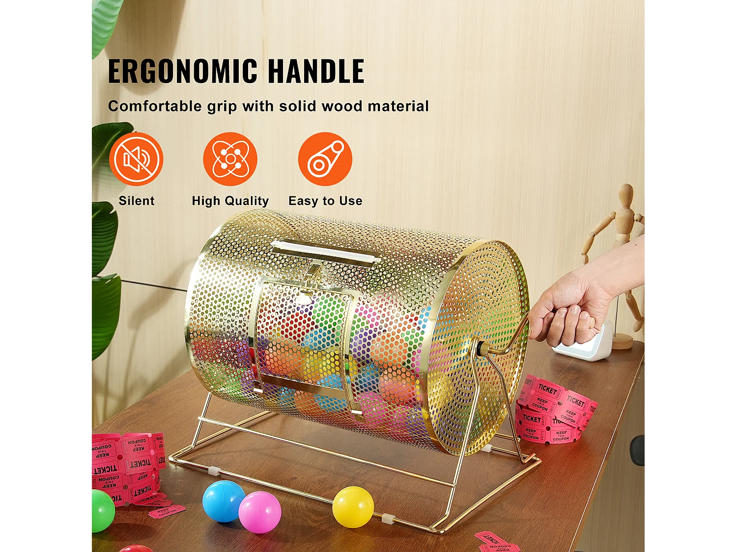 Tambour de Tombola en Laiton Plaqué SucceBuy, Peut Contenir 5 000 Billets/200 Boules de Bingo