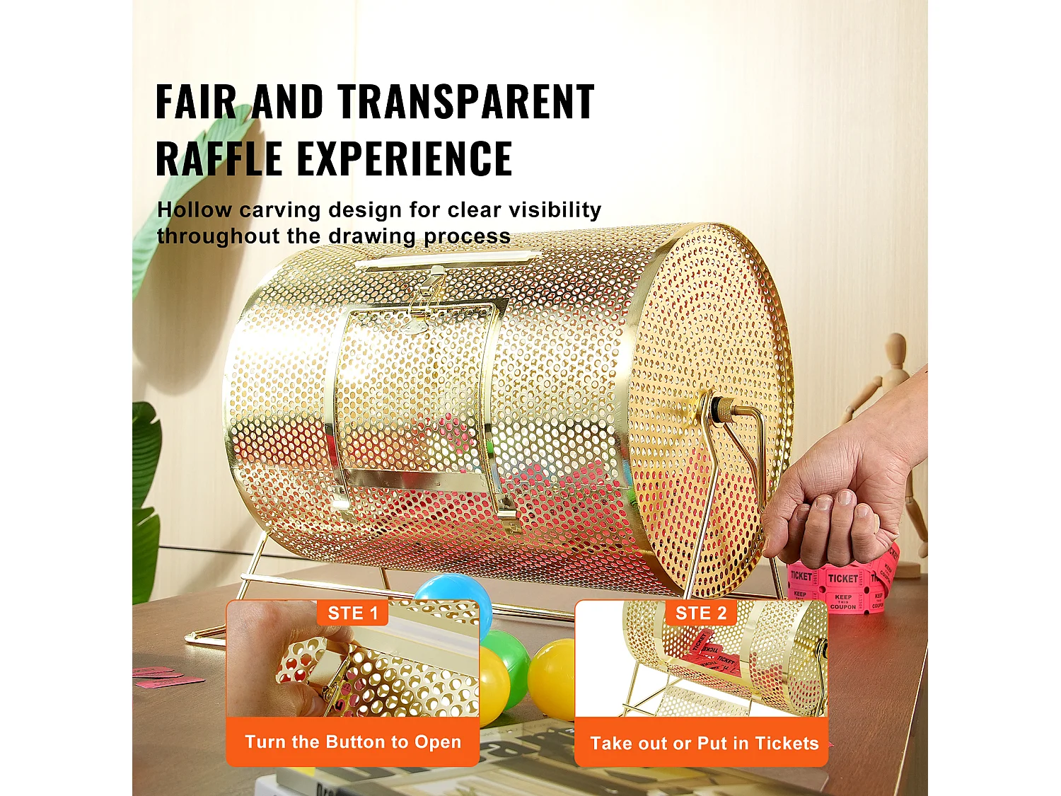 Tambour de Tombola en Laiton Plaqué SucceBuy, Peut Contenir 5 000 Billets/200 Boules de Bingo