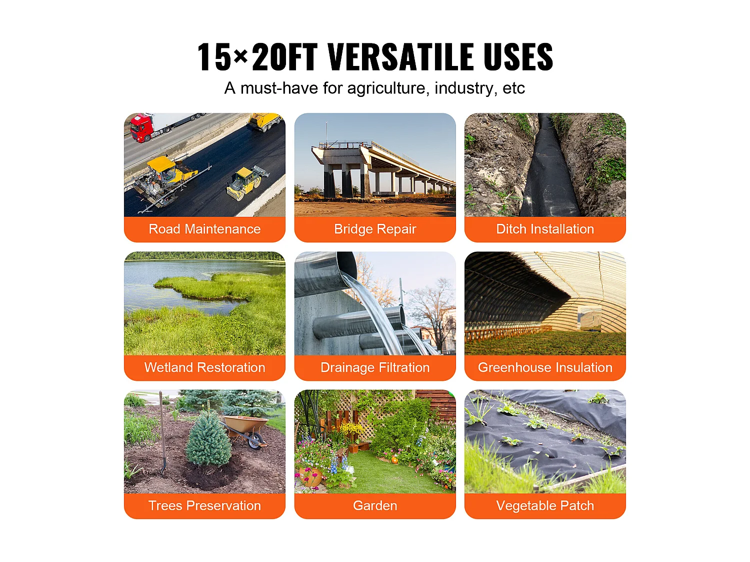 Onkruidwerende Stof, SucceBuy Non-Woven Geotextiel 460x610 cm, 4OZ Grondbedekker Onkruidwerende Stof