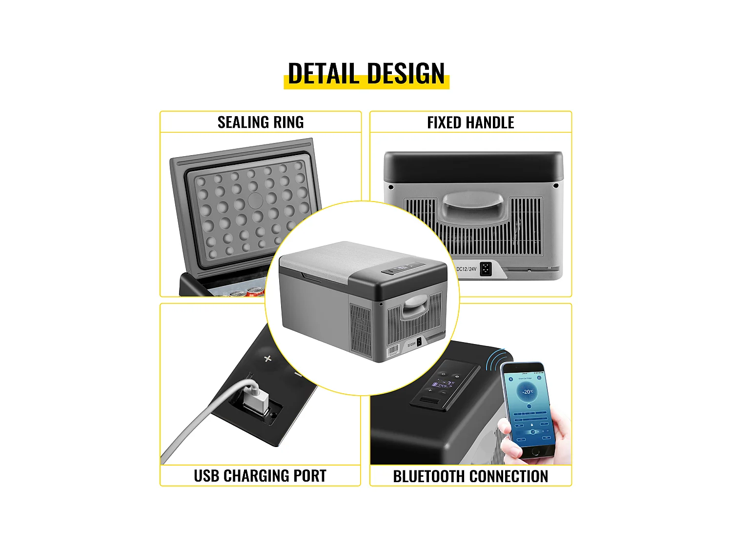 Réfrigérateur de Voiture Portable SucceBuy 15L 12V/24V Réfrigérateur Congélateur de Camping