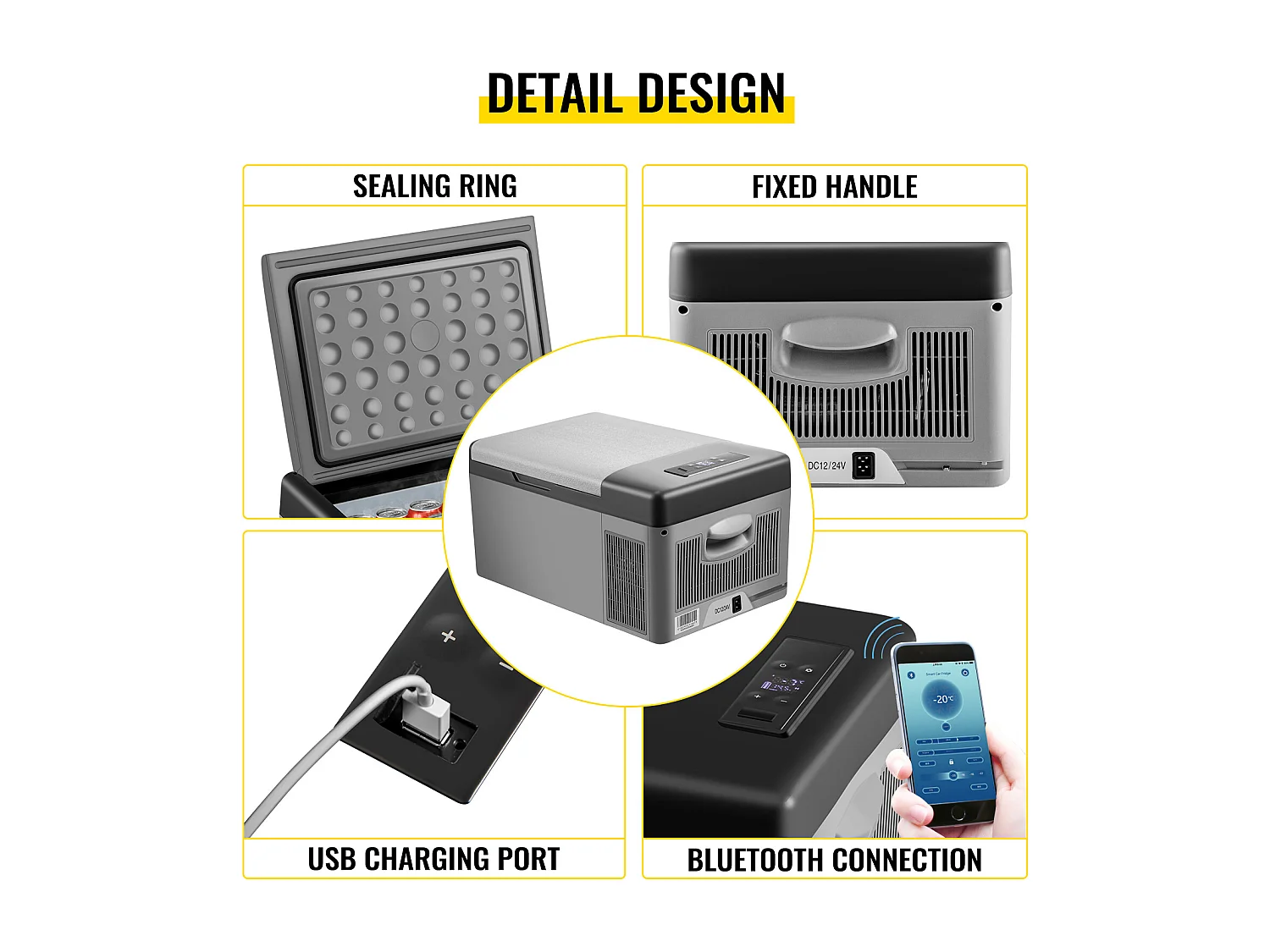 Réfrigérateur de Voiture Portable SucceBuy 15L 12V/24V Réfrigérateur Congélateur de Camping