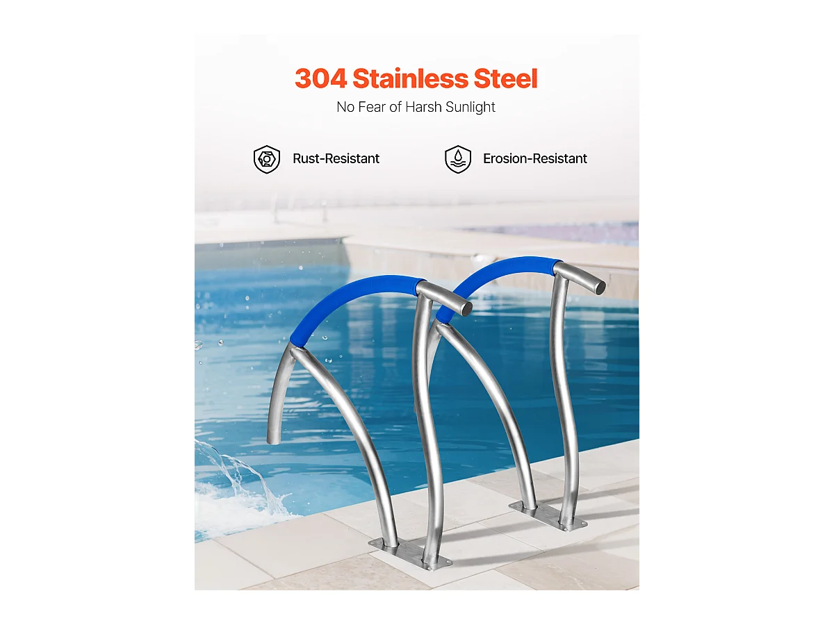 Rampe de Piscine SucceBuy, Rampe en Acier Inoxydable avec Plaque de Base, pour Piscines