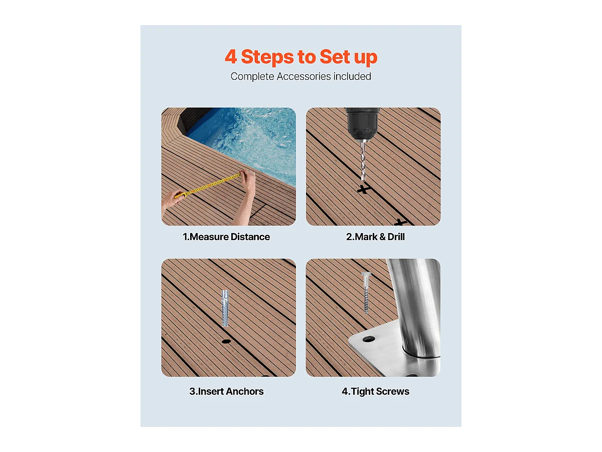 Rampe de Piscine SucceBuy, Rampe en Acier Inoxydable avec Plaque de Base, pour Piscines