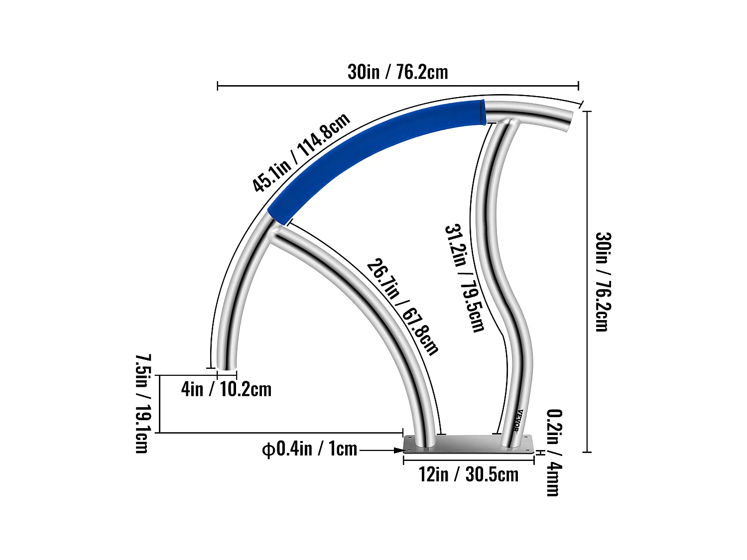 Rampe de Piscine SucceBuy, Rampe en Acier Inoxydable avec Plaque de Base, pour Piscines