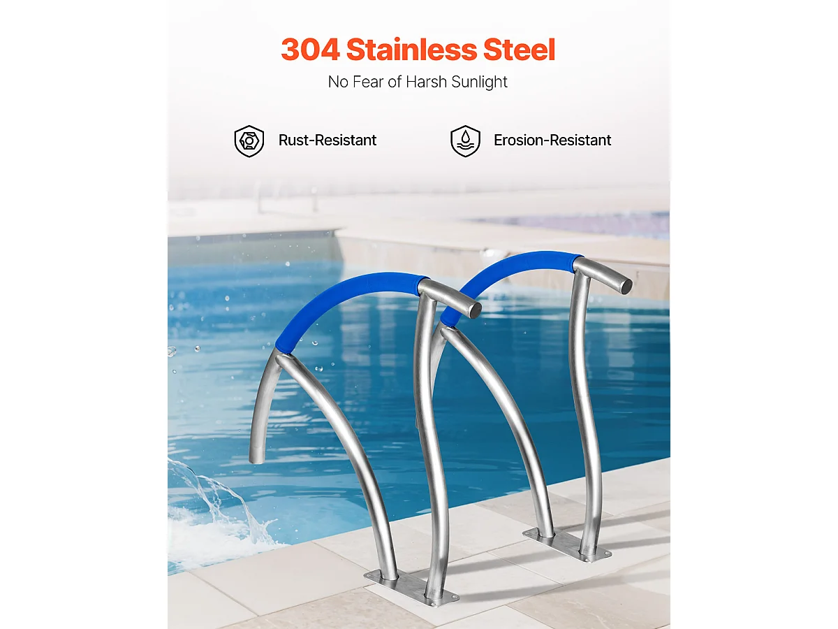 Rampe de Piscine SucceBuy, Rampe en Acier Inoxydable avec Plaque de Base, pour Piscines